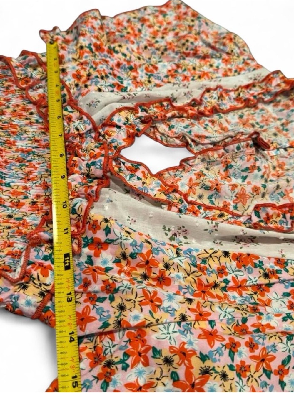 POL Floral Open Back Boho Mini Dress Ruffle Tiered Cottagecore Small Open Back - Picture 8 of 10